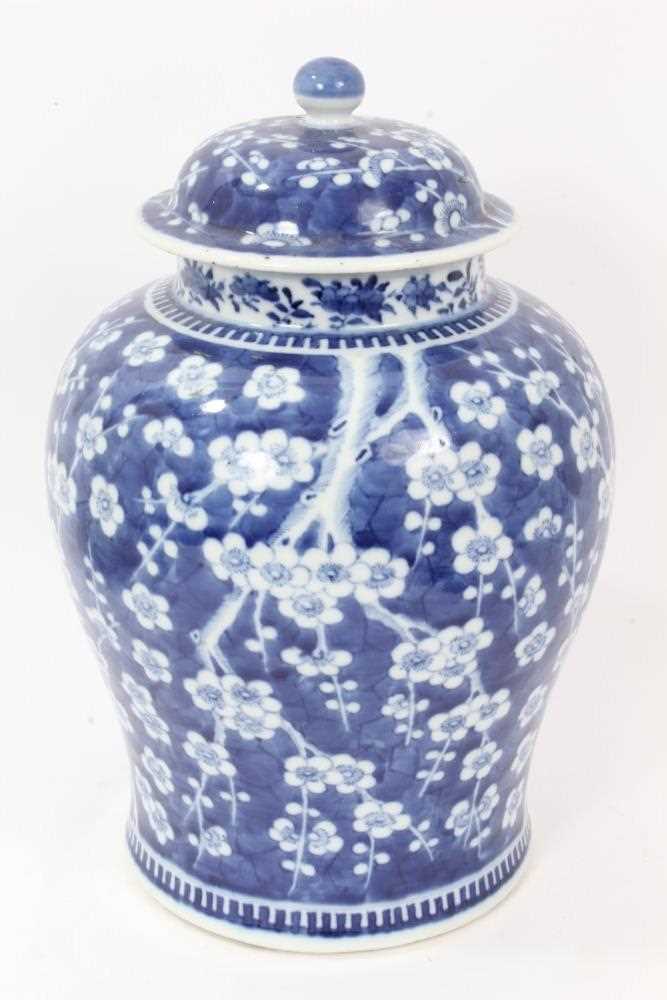 Large antique 19th century Chinese blue and white porcelain ginger jar and cover, painted with prunu - Bild 2 aus 10