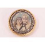 Fine quality early 20th century gold and diamond miniature portrait brooch, possibly Russian. The ci