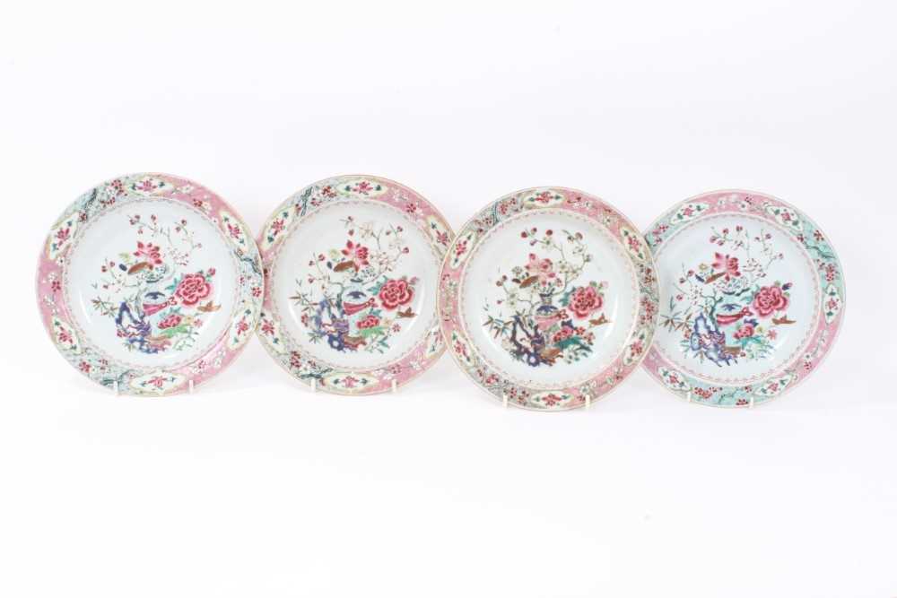 Set of four 18th century Chinese famille rose export porcelain dishes, Yongzheng/Qianlong period, ea