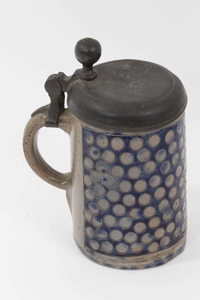 An 18th Century Westerwald stoneware tankard, with hinged pewter cover - Image 3 of 7