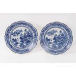 Fine quality pair of antique 18th century Chinese blue and white porcelain plates, of scalloped form