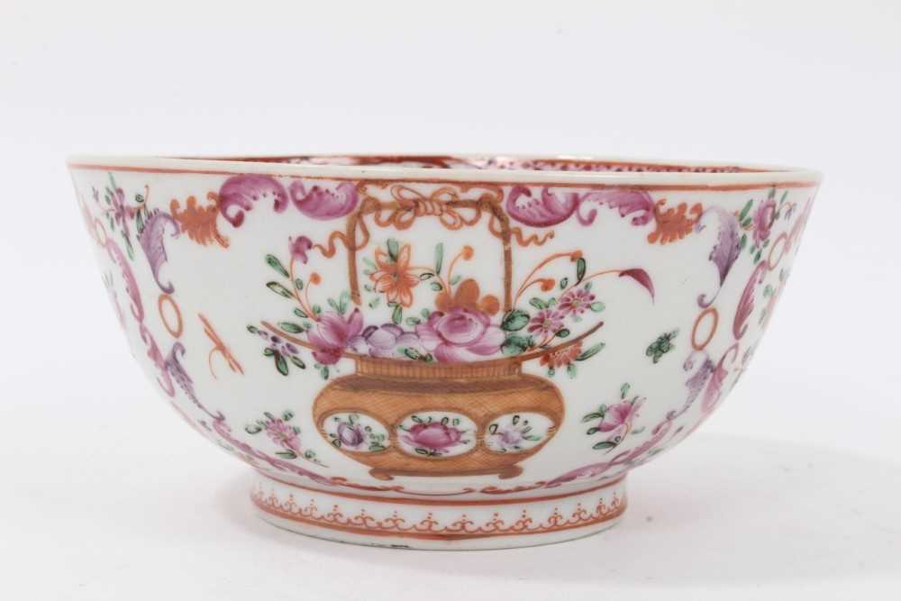 Antique 18th century Chinese famille rose export porcelain bowl, well decorated with baskets of flow