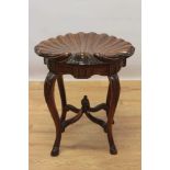 Victorian-style mahogany grotto stool with scallop shell shaped seat on carved cabriole legs