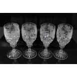 Good quality set of four antique cut and glass goblets, probably Edwardian, the bowl engraved with g