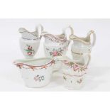 A rare Keeling and Co Low Bucket Shaped cream jug, circa 1795, pattern number 292, and four helmet s