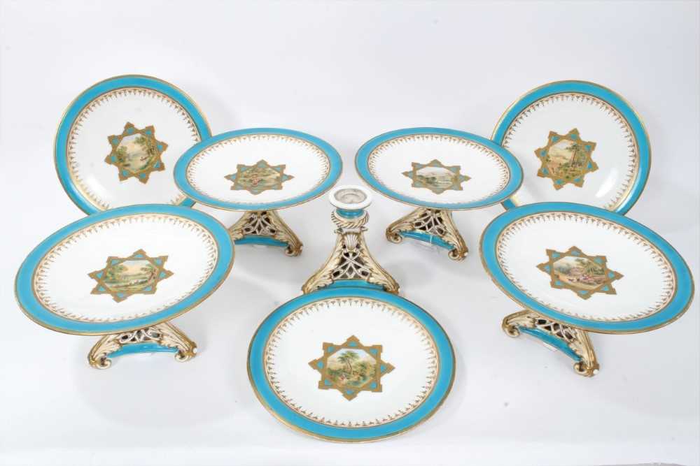 19th century English porcelain part dessert service, possibly Minton, decorated in the aesthetic sty