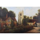 W. Guttridge, Victorian oil on canvas - a view of South Weald Church, signed and titled, in gilt fra