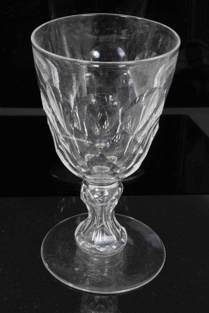 Set of four antique Georgian cut glass goblets, with facet-cut round funnel bowls, and facet-cut wai - Image 5 of 5