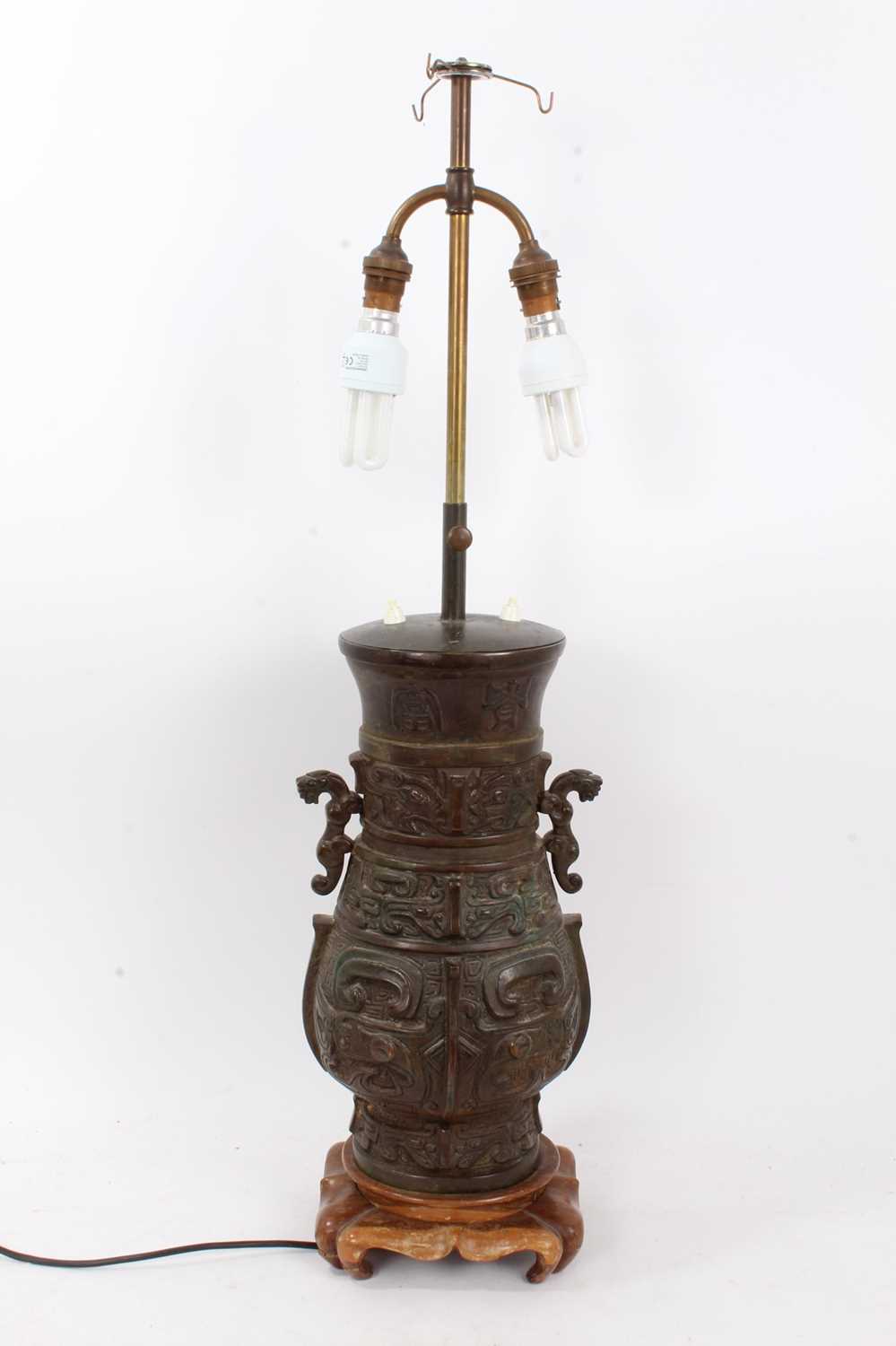 Chinese bronze vase of archaic form, converted to a table lamp