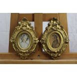 19th century English School, watercolours, a pair of miniature portraits of a lady and gentleman, in