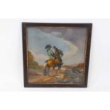 Rare 18th century reverse painting on glass horseman and owl