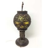 Early 20th century Continental metalware and iridescent glass table lamp