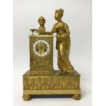 19th century French Empire clock with a female figure and bust of Aristotle