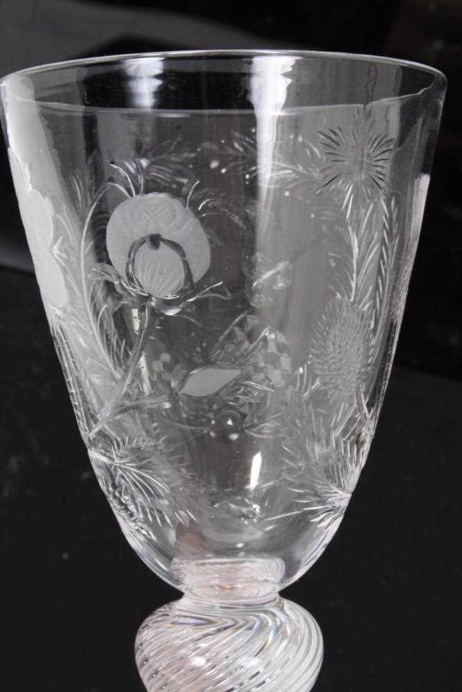 Jacobite style wine glass, 20th century, engraved with a bust portrait of Bonnie Prince Charlie, wit - Image 4 of 10