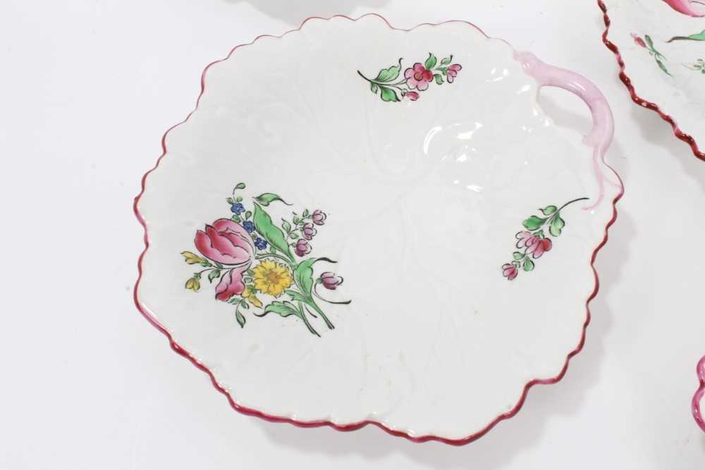 Five Luneville flower painted leaf shaped dishes - Image 3 of 9