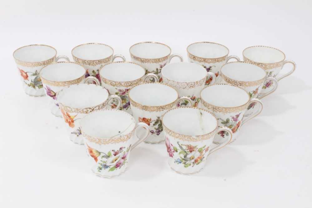 Dresden china tea service, c.1920, of fluted form, painted with floral sprays, including ten coffee - Image 25 of 33