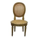 Good Louis XVI French carved gilt wood and caned side chair