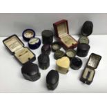 Collection of 14 antique and vintage ring boxes to include Georgian, Victorian and Edwardian ring bo