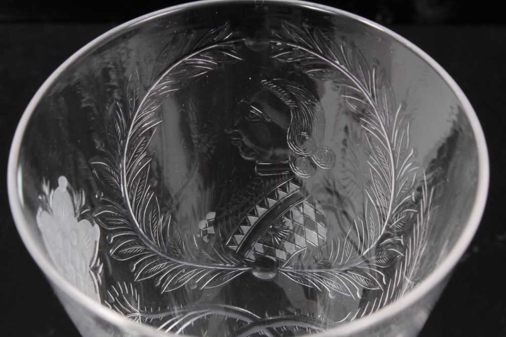 Jacobite style wine glass, 20th century, engraved with a bust portrait of Bonnie Prince Charlie, wit - Image 6 of 10