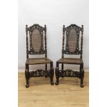 Pair of Charles II beech and caned side chairs