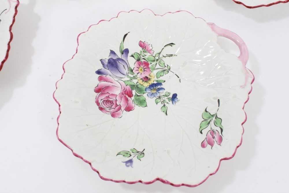 Five Luneville flower painted leaf shaped dishes - Image 5 of 9