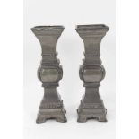 Pair of Chinese pewter candlesticks, character marks