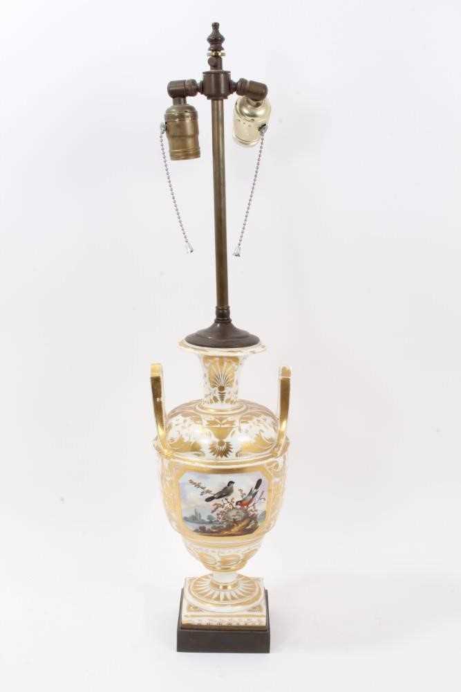 Derby vase, probably painted by Dodson, circa 1820, now mounted as a table lamp