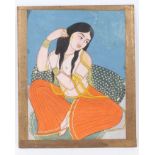 Antique Indian school gouache portrait of a courtesan