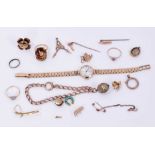 Group of gold and yellow metal jewellery to include a 9ct gold Rotary wristwatch, charm bracelet and