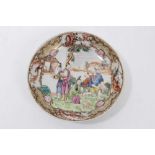 Antique 18th century Chinese famille rose export porcelain saucer, painted in the Mandarin style wit