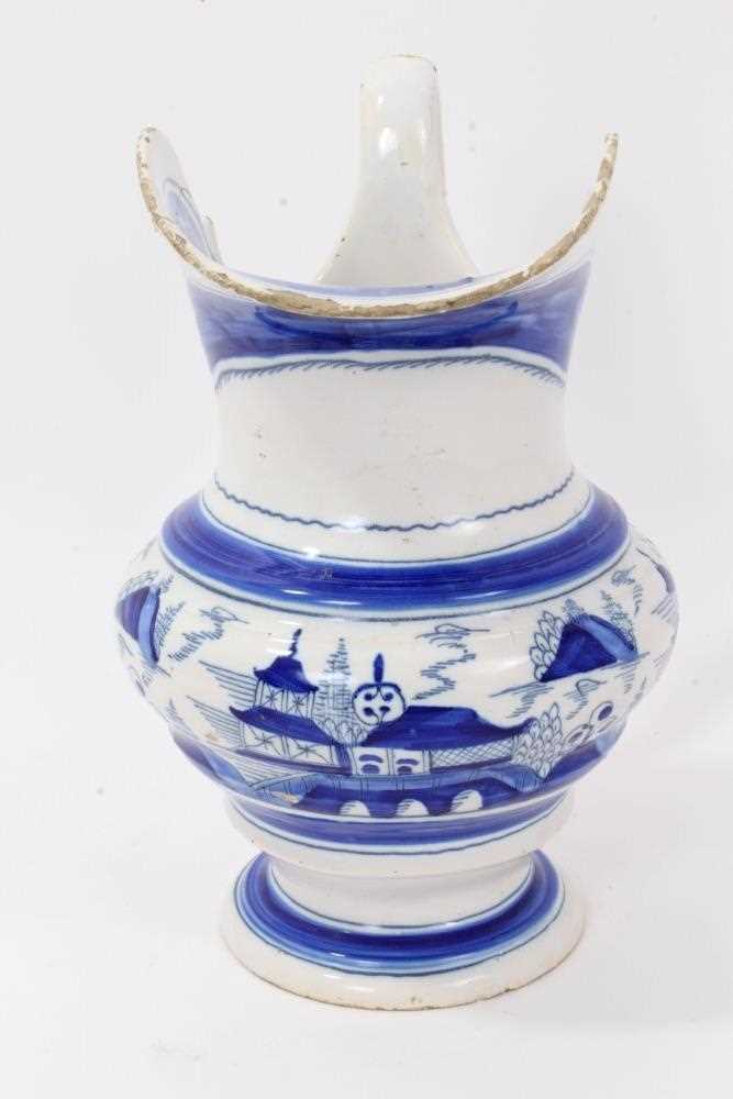 19th Century tin glazed pottery jug with blue and white chinoiserie decoration - Image 2 of 13