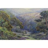 19th century, English School, watercolour - extensive valley landscape, in glazed gilt frame, 45cm x