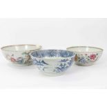Three large 18th century Chinese export porcelain bowls