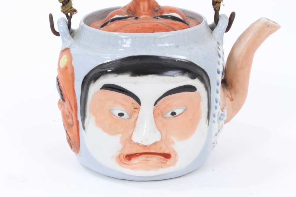 Japanese Banko ware five faces teapot with cane work handle, impressed mark to base, 13.5cm height n - Image 4 of 12