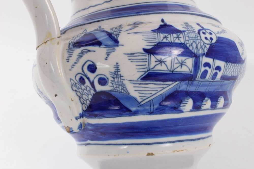 19th Century tin glazed pottery jug with blue and white chinoiserie decoration - Image 11 of 13