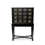 Fine 18th century and later Italian pietra dura and ebonised cabinet on stand