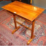 19th century Biedermeier satinwood side table with crossbanded top, frieze drawer on turned colomn s