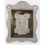 Antique white metal icon Christ on cross