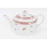 A Keeling type oval teapot and cover, decorated en grisaille, pattern number 91, a globular teapot a