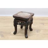 Small Chinese carved rosewood and marble inset stand