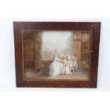 18th century reverse painting on glass family around a harpsichord
