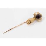 Regency/Early Victorian gold and garnet clasp in the form of a hand, converted to a stick pin
