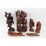 Late 19th / early 20th century Chinese hardwood carving, together with. five further eastern carving