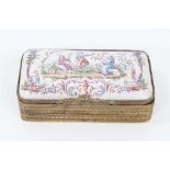 18th century style painted ceramic and brass snuff box