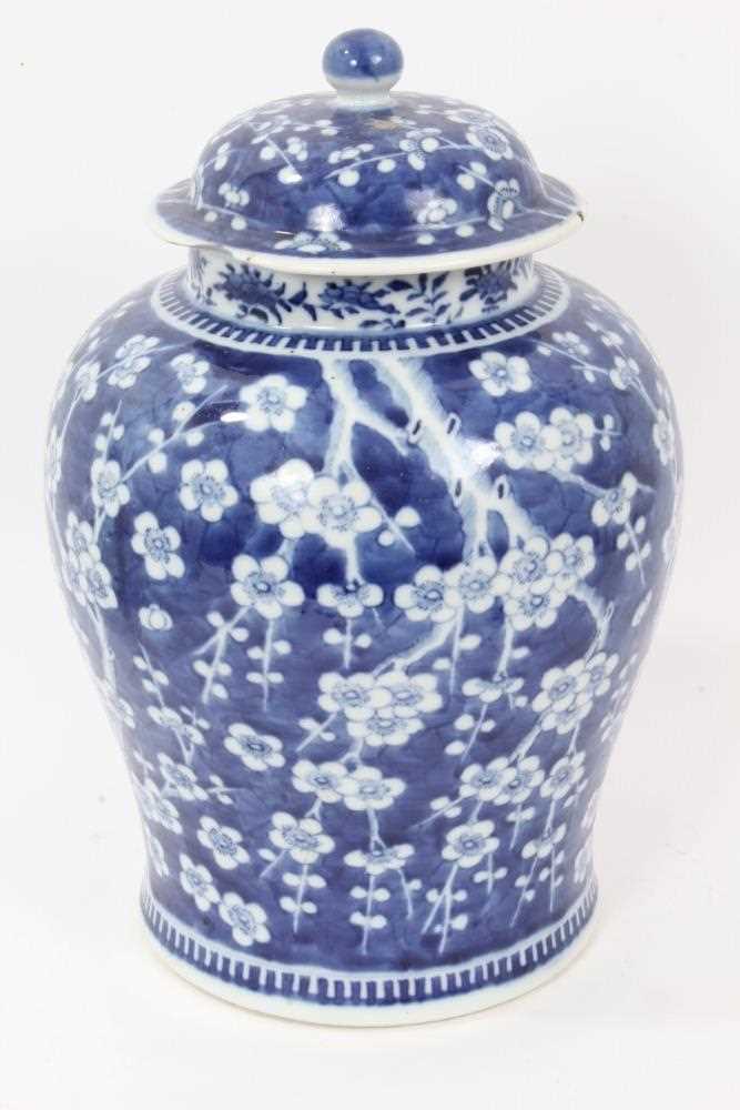 Large antique 19th century Chinese blue and white porcelain ginger jar and cover, painted with prunu - Bild 4 aus 10