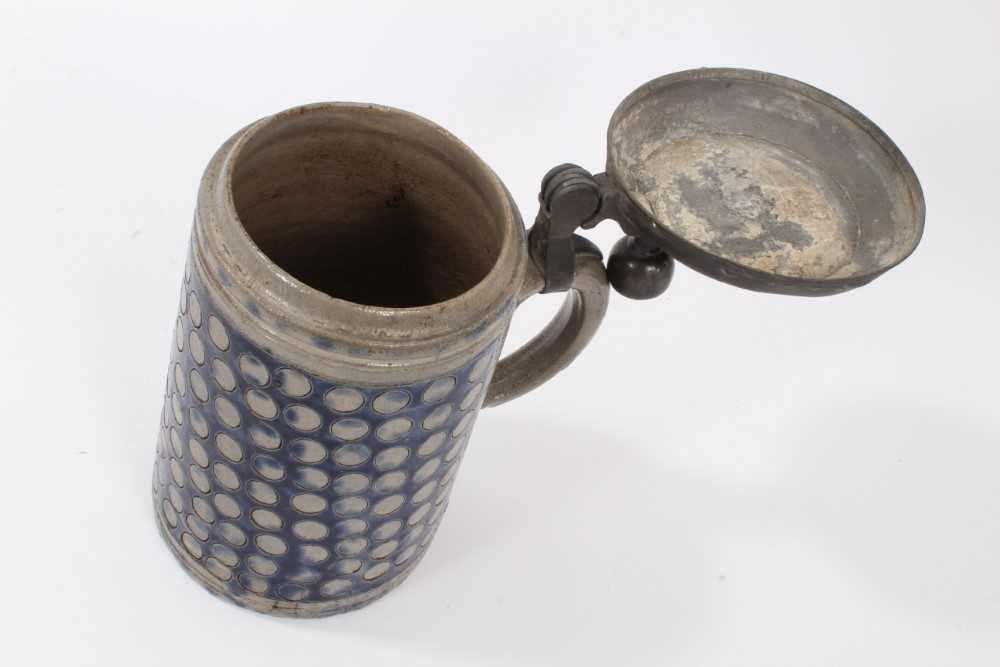 An 18th Century Westerwald stoneware tankard, with hinged pewter cover - Image 4 of 7