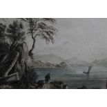 Attributed to John Varley (1778-1842) pencil and watercolour - fisherman by a lake, in glazed gilt f