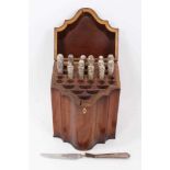 George III mahogany knife box with serpentine front, barber pole stringing and fitted interior, cont