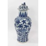 Large antique late 19th century Chinese blue and white porcelain vase and cover, of baluster form, d