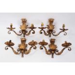 Set of four 1950s gilt metal wall lights